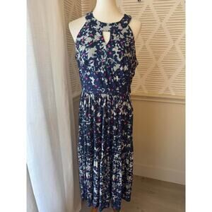 Taylor Women’s Medium Sleeveless Blue and Pink Floral Midi Dress